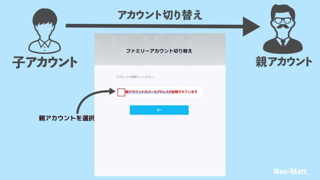 親アカウントを選択